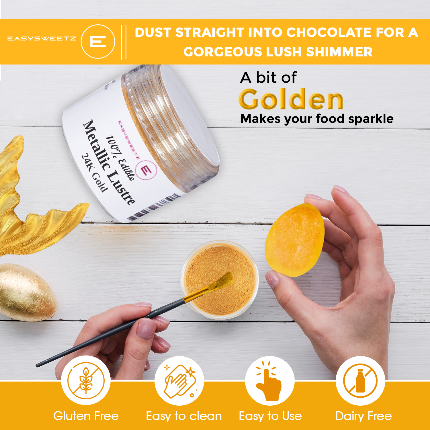 EasySweetz 24K Gold Edible Metallic Lustre Dust 7 Grams 